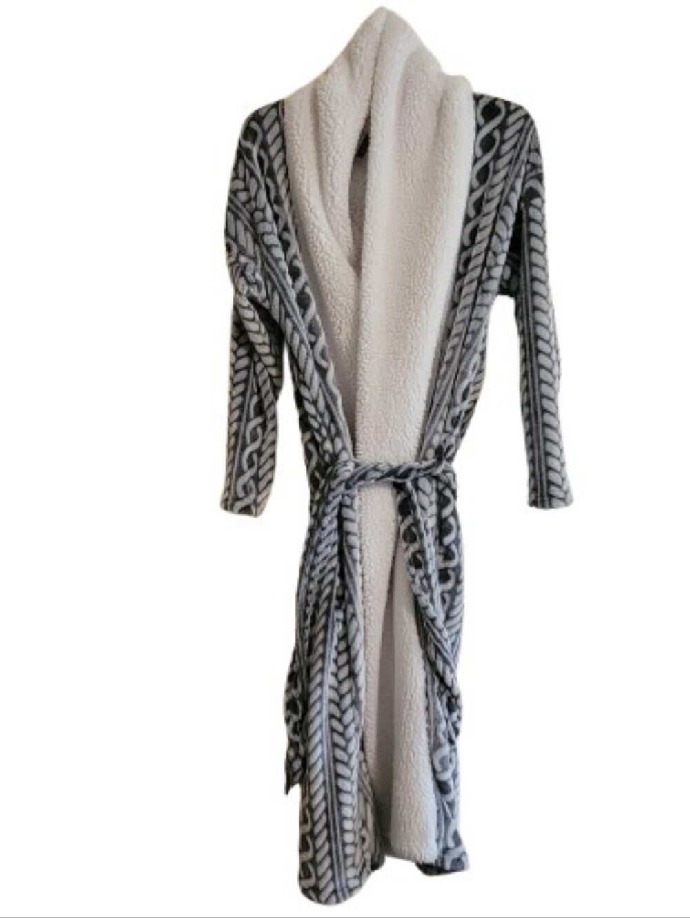 Jaclyn Intimates Cozy Long Gray & White Patterned Robe Size Med